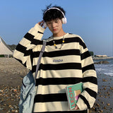 Spring Autumn Korean Fashion Striped Hip Hop Sweatshirt Man Casual Long Sleeve Tops Pullover Ropa Hombre Streetwear Male Clothes