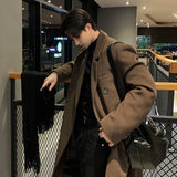 Winter Thickened Men's Woolen Overcoast Double Breasted Knee Length Lapel Solid Color Casual Male Trench Fashion