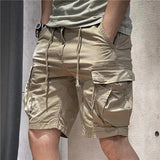 Half Men's Cargo Shorts Solid With Draw String Khaki Male Bermuda Short Pants Summer Korean Style Baggy Elastic Waist Homme Y2k