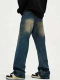 Retro Blue Baggy Jeans Men'S Jeans, Y2k Hip Hop Street Casual Pants Loose Wide Leg Splice Pants Multi-Pocket Sweatpants