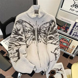 Y2k Harajuku Zipper Cardigan Man Women Vintage Butterfly Turtleneck 2024 American Mink Fur Soft and Lazy Style Sweater Jacket