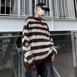 Sweaters Men Hole Striped Slouchy Knitwear Normcore European Preppy Style Prevalent Youthful Vitality Baggy Advanced Irregular