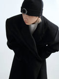 Autumn Winter Long Oversized Warm Soft Black Trench Coat Men with Shoulder Pads Loose Casual Korean Fashion Overcoat