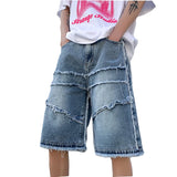 American High Street Men's Wide Leg Denim Shorts Summer New Fashion Casual Baggy Short Jeans Male Chic Burrs Clothes