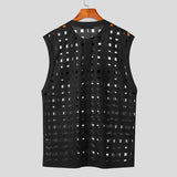 Men Tank Tops Hollow Out Zipper O-neck Sleeveless Streetwear Sexy Casual Vests Korean Fashion Men Clothing S-5XL