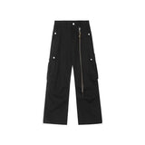 Autumn Winter New High Waist Solid Button Men's Clothing Wide Leg Trousers Loose Korean Pockets All-match Trend Chic Cargo Pants