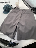 Spring Summer Loose Casual Soft Grey Pleated Shorts for Men with High Waist Short Straight Pants Korean Clothes