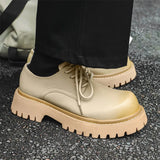 Men's PU Leather Shoes Lace-up Contrast Color Versatile Trendy Male Height Increasing Shoe Spring Chic