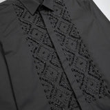 Elegant Men's Shirts Geometric Metal Stone Beads Sewing Tops Long Sleeve Light Design Single Breasted High Quality