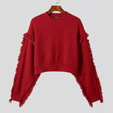 Korean Style New Men's Pullover Design Solid All-match Sweatshirts Tassels Trimmed Long Sleeved Sweaters S-5XL