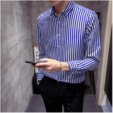 Trend Men's Clothing Summer Thin Long Sleeve Polo-Neck Single-breasted Striped Printed Business Casual Simplicity Commute Shirts