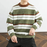 Autumn Winter Men Sweaters Contrast Wide Stripe Casual Knitwear Pullovers Clothes Long Sleeve Warm Knit Jumper Male