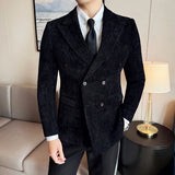 England Style Autumn Winter Men Corduroy Blazer Jackets Double-Breasted High Quality Slim Fit Casual Blazer Jacket Man Black