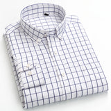 New in shirt 100%cotton long-sleeve shirts for men slim fit plain shirt thin plaid striped tops fashion elegants office clothes