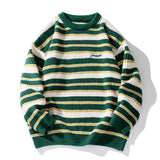 Lazy Retro Striped Sweater Men Women Autumn Winter Thick Knit Casual Embroidered Knit Pullover Sweater Jacket Couple