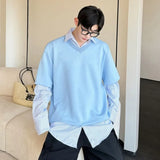 Niche Design Men's Sweatshirts Turn-down Collar Striped Patchwork Casual long sleeve Contrast Color Male Tops Autumn