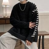 Panelled Baggy Pullovers Men Ulzzang Lazy Casual Knitwear Warm High Street Fashion Soft Plush Sweaters Daily Chic Свитер Мужской