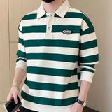 T Polo Shirts For Men Stripe Green Male Clothes Sweatshirts Luxury Tops Aesthetic Korean Autumn Y2k Bulk Luxury Tee Sale It