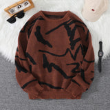 New Popular Spring Autumn Graffiti Jacquard Pattern Pullover Sweater Casual Round Neck Contrast Color Knitted Men's Pullover