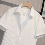 Summer Shirts For Men Short Sleeve Lightweight Thin Casual Shirts Striped Design Korean Style Tops Cool
