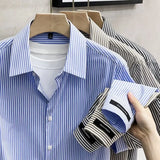 Spring Autumn New Fashion Turn-down Collar Long Sleeve Blouse Striped Men's Clothing Loose Korean Button Trend Simplicity Shirts