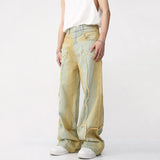 High Street Male Fashion Vintage Jeans Trendy American Style Gradient Straight Denim Pants New Men's Burrs Trousers