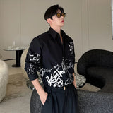 Loose Men's Shirt Turn-down Collar Long Sleeve Personalized Graffiti Printing Design Male Tops Korean New Male Tops