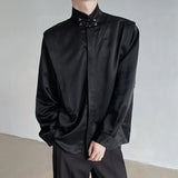 Chinese Style Men's Shirt Knot Button Stand Collar Long Sleeve Spring New Fashion Versatile Solid Color Clothing