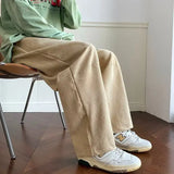 Men's Casual Pants Drawstring Solid Straight Trousers High Street Loose Fashion Korean Style Wide Leg Sweatpants