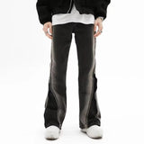 Y2K Streetwear Baggy Flare Men Jeans Pants Split Zipper Straight Vintage Washed Black Hip Hop Denim Trousers