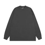 Korean Style Men's T-shirts Round Collar Solid Color Loose Top Long Sleeve Male Pullover Tee Vintage Menswear Spring