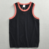 Summer New American Sleeveless O-neck Solid Color T-shirt Men's Fashion 100% Cotton Washed Casual Sports Fitness Basketball Vest