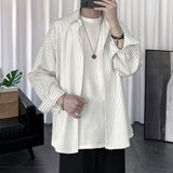 Spring Autumn New Fashion Turn-down Collar Long Sleeve Striped Blouse Men's Clothing Pockets Button Japanese Style Trend Shirts