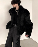 Winter Short Cool Thick Warm Soft Black Hairy Faux Fox Fur Coat Men Long Sleeve Luxury Designer Fluffy Jacket 