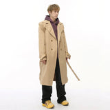 Double Breasted Men's Trench Belt Solid Color Long Menwear Korean Style Overknee Male Windbreakers New Simple