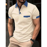 KPOP Fashion Style Harajuku Slim Fit Ropa Hombre Loose Casual All Match Solid Korean Style Patchwork Short Sleeve POLO Shirt