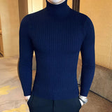 Autumn and Winter New Men's High Neck Sweater Solid Color Pullover Knitted Tight Warm Top Casual Versatile Inner Matching Item