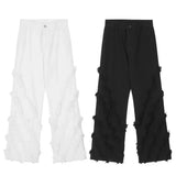 American Style Erosion Damage Raw Edge Street Jeans Men's Harajuku Style Hip-hop Dance Straight White Jeans Women's Y2k Clothing