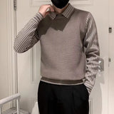 Fake 2 Pieces Shirt Collar Men's Knitted Sweater/Male Slim Fit Striped Casual Pullover/Man Long Sleeve Sweaters 3XL-M