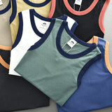 Summer New American Sleeveless O-neck Solid Color T-shirt Men's Fashion 100% Cotton Washed Casual Sports Fitness Basketball Vest