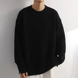 Mens Casual Simple Solid Color Sweater Genderless British Style Autumn Winter Round Neck Warm Fashion Versatile Sweater Unisex