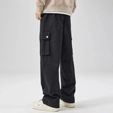 Spring Autumn New Fashion Solid Casual Men's Clothing Elastic Waist Drawstring Pockets Pleated Loose American Style Cargo Pants