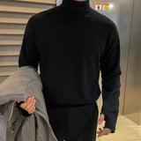 Turtleneck Men's T-shirts Long Sleeve Solid Color Pullover Slim Fleece Male Tees  Winter Korean Trendy Style