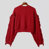 Korean Style New Men's Pullover Design Solid All-match Sweatshirts Tassels Trimmed Long Sleeved Sweaters S-5XL