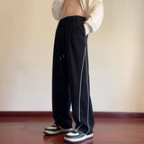 Y2K Side Striped Sweatpants High Street Wide Leg Straight Casual Pants Unisex Men trousers Sport Elastic Waist Drawstring Pants