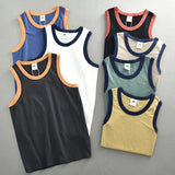 Summer New American Sleeveless O-neck Solid Color T-shirt Men's Fashion 100% Cotton Washed Casual Sports Fitness Basketball Vest