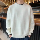 Man Clothes Pullovers Round Collar Knitted Sweaters for Men Solid Color Plain Green Crewneck Cotton Thick Winter Elegant Baggy S