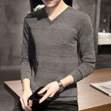 Autumn Winter New Fashion V-neck Long Sleeve Embossed Pattern Pullovers Men's Clothing Solid Knitting Casual All-match Chic Tops