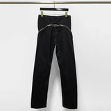 Darkwear Niche Design High Street Style Main Line Large Zipper Loose Men Jeans Solid Black Casual Chic Denim Pants