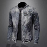 Denim Jackets Men Casual Stand Collar Moto Biker Outerwear Coats Mens Fashion Zippers Motorcycle Streetwear Jacket Male Clothes